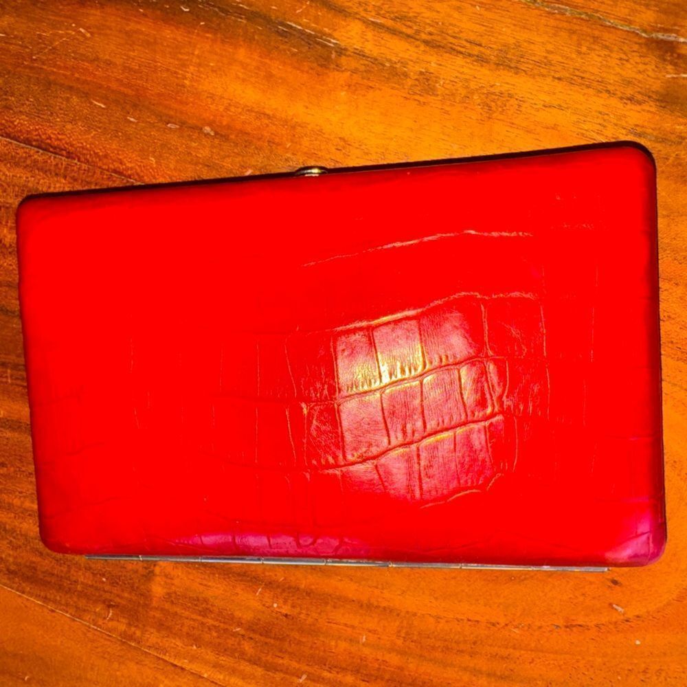 Abas Vintage Red Croc Embossed Leather Framed Clutch Wallet Organizer